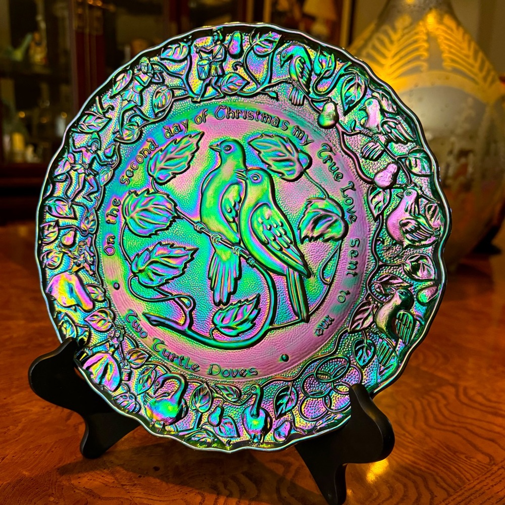 Imperial Lenox Glass Holiday Plate - Second Day of Christmas - Green